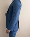 blue linen suit